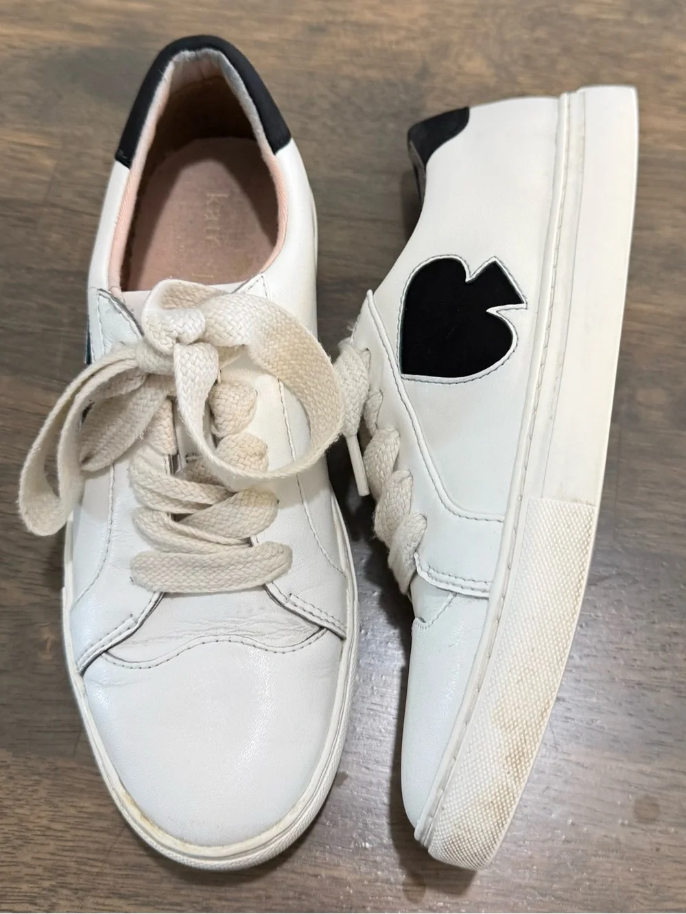 6.5 Kate Spade New York Fez Logo White Black Lace Up Low Top Leather Women’s Sho